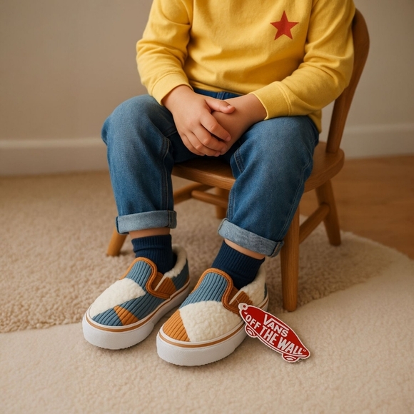 Vans Kids Patchwork Sherpa Slip-On Shoes Size Kids 2.5 - Picture 1 of 9